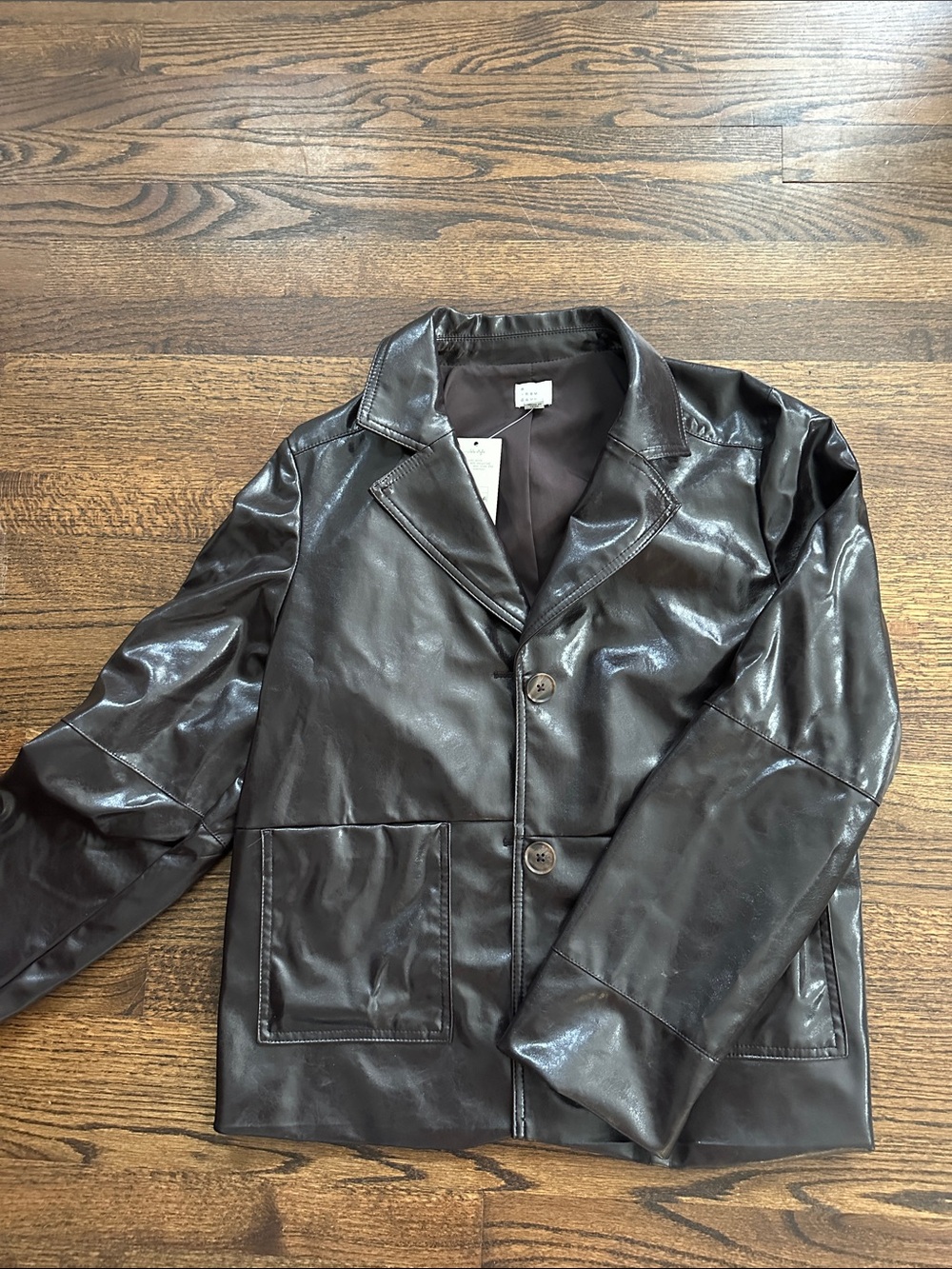 a new day Women's Dark Brown Faux Leather Blazer Jacket